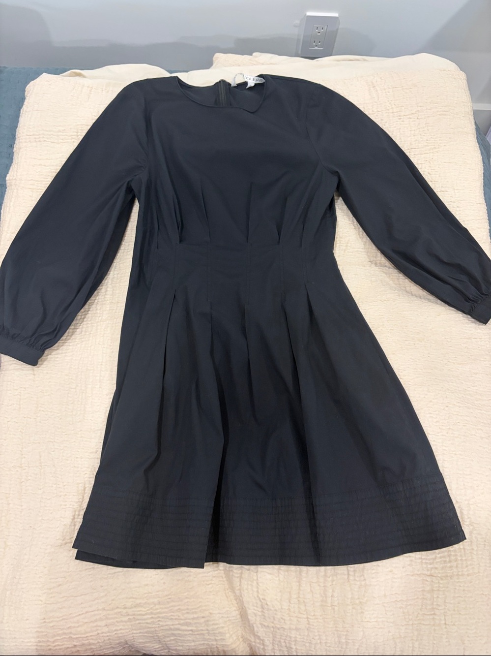 Veronica Beard Torres Stretch Cotton Woven Black Long-Sleeve Mini Dress